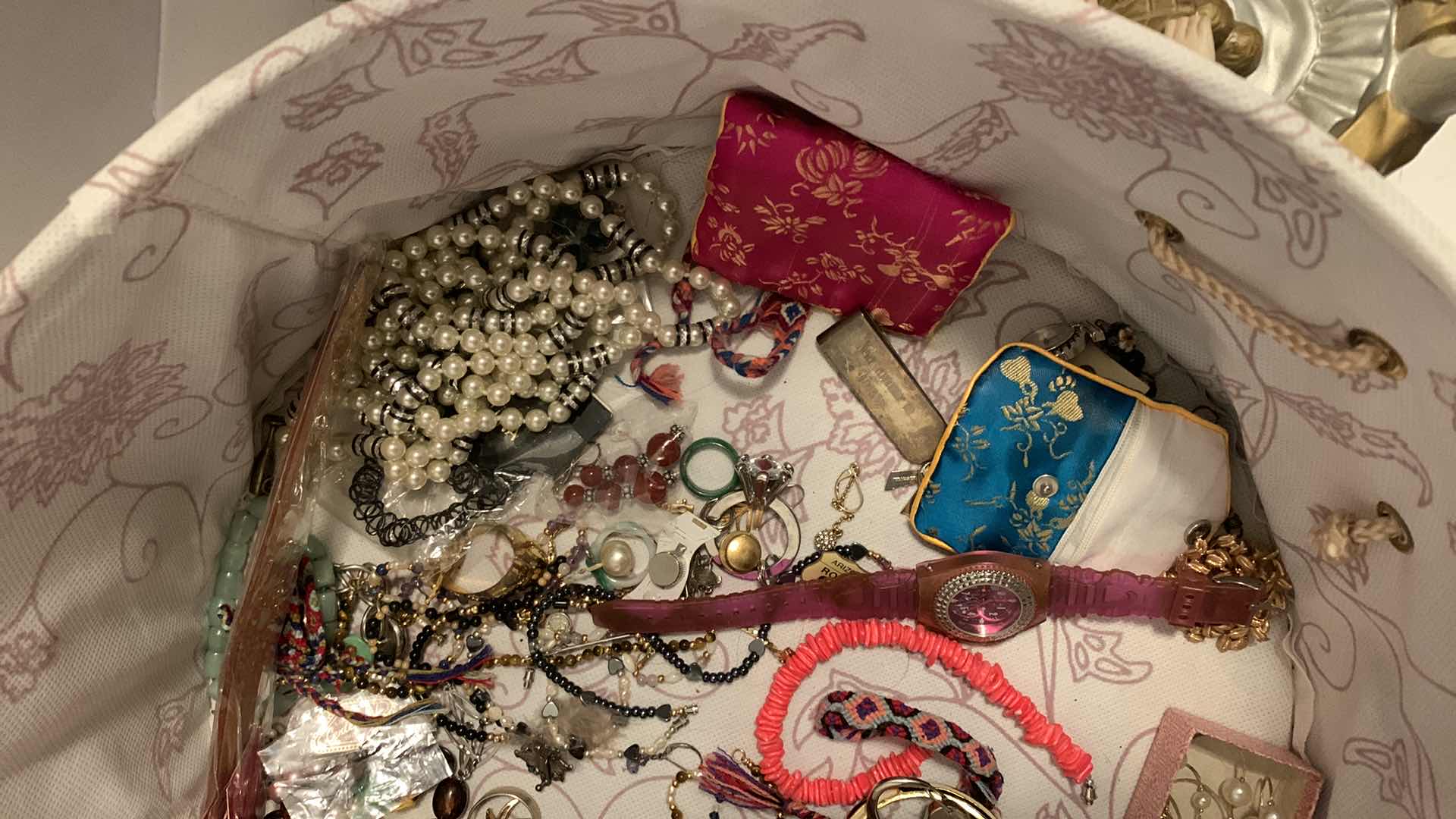 Photo 1 of COSTUME JEWELRY ASSORTMENT IN HAT BOX, CLOWN MUSIC BOX AND JEWELRY BOX