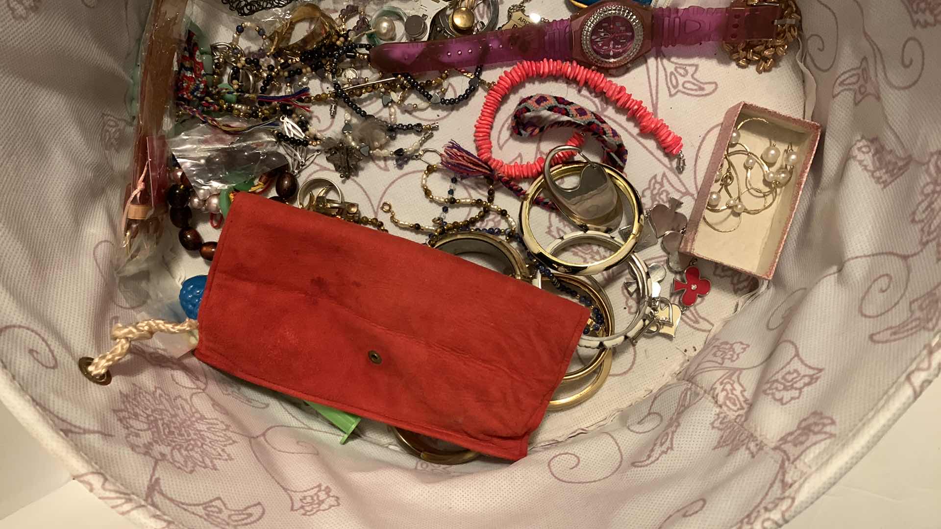 Photo 1 of COSTUME JEWELRY ASSORTMENT IN HAT BOX, CLOWN MUSIC BOX AND JEWELRY BOX