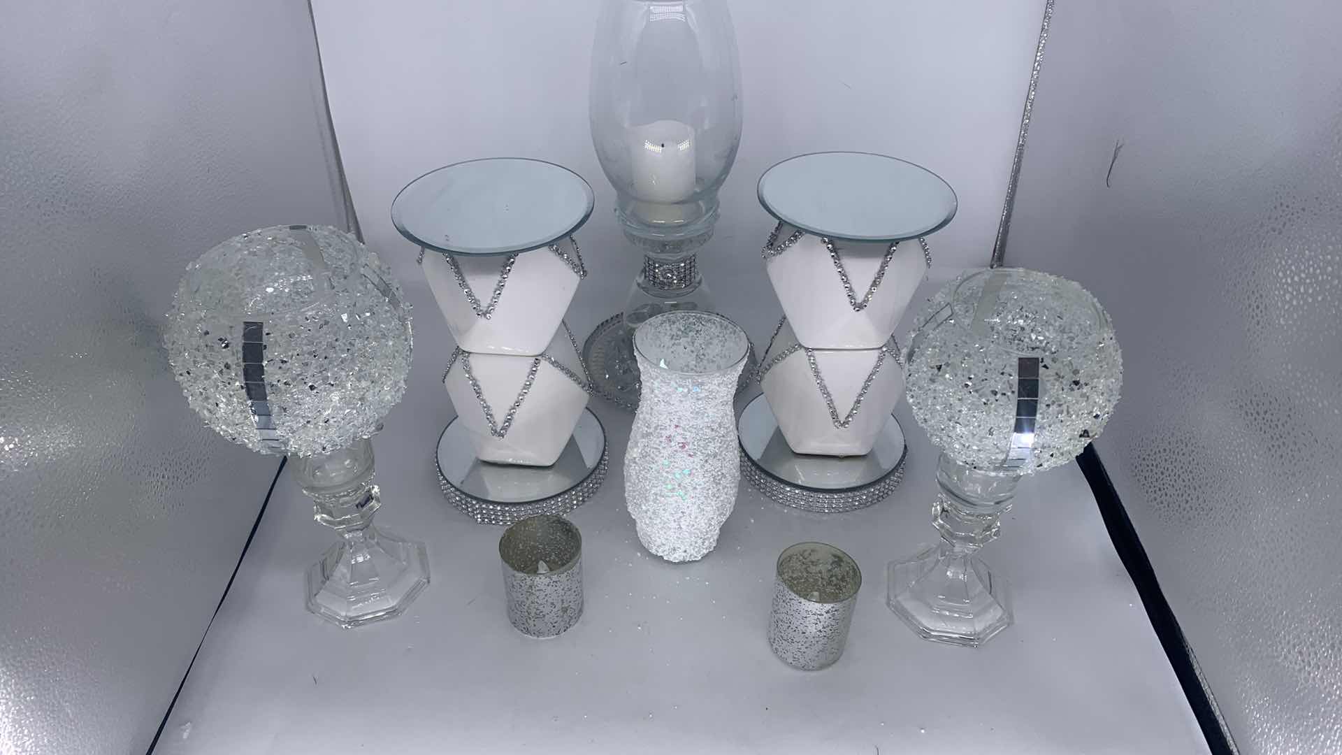 Photo 1 of 8 PIECE GLASS AND CRYSTAL CANDLE HOLDER ASSORTMENT