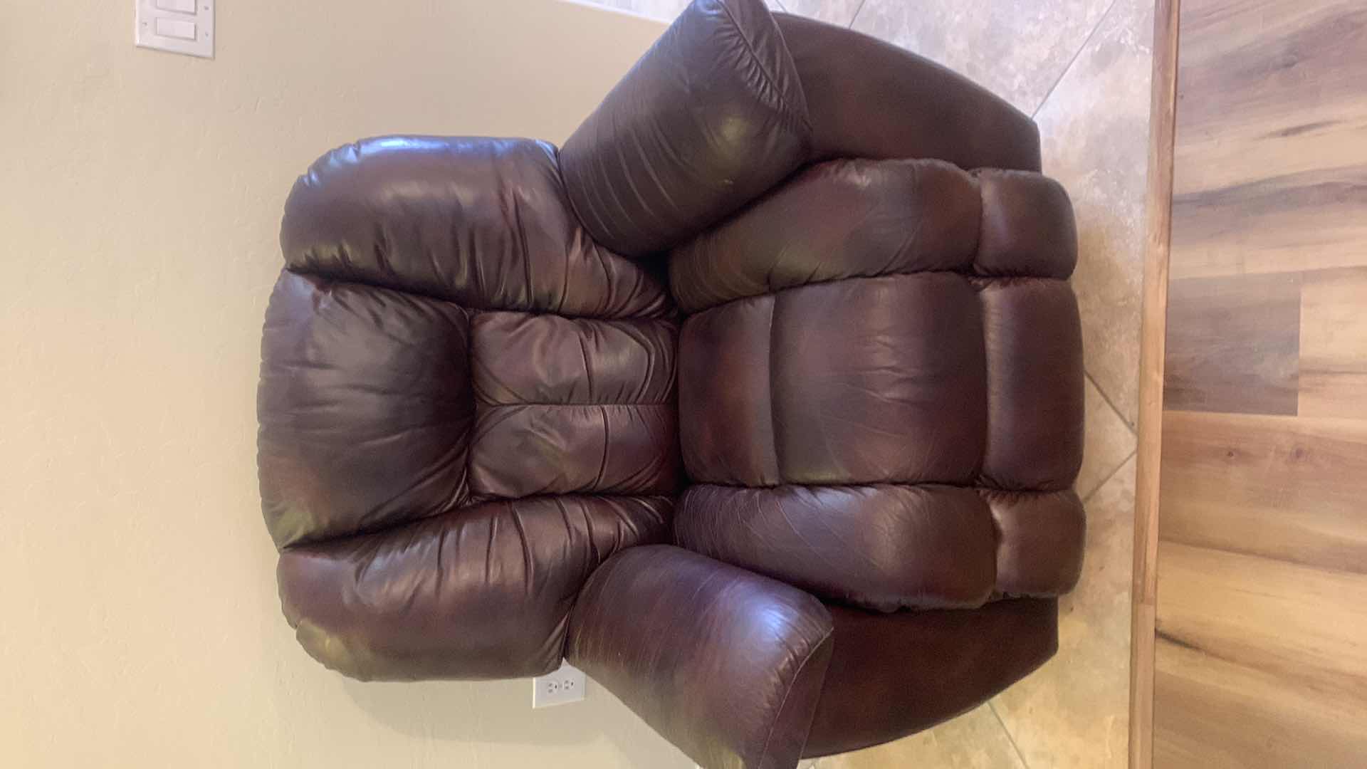 Photo 1 of LAZY BOY BROWN 100% LEATHER SWIVEL ROCKER/RECLINER