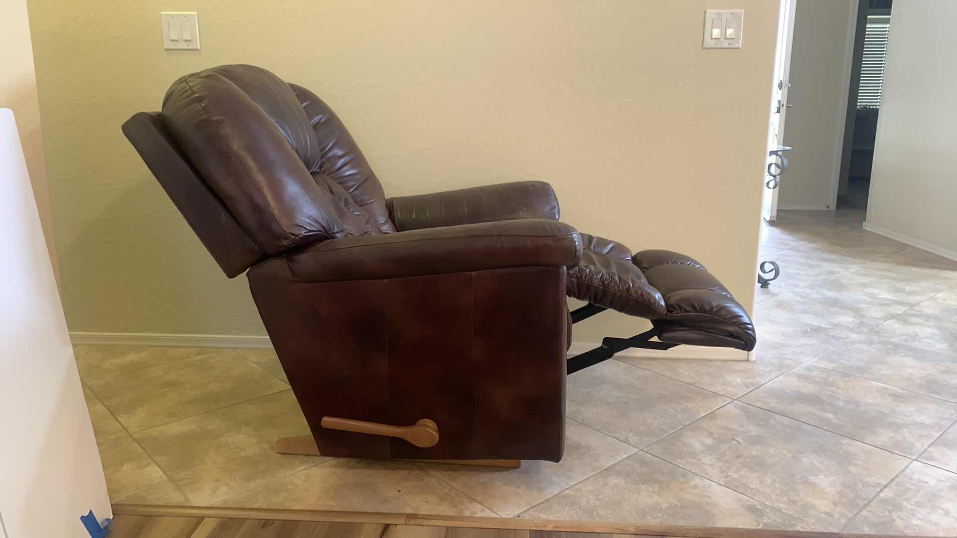 Photo 1 of LAZY BOY BROWN 100% LEATHER SWIVEL ROCKER/RECLINER