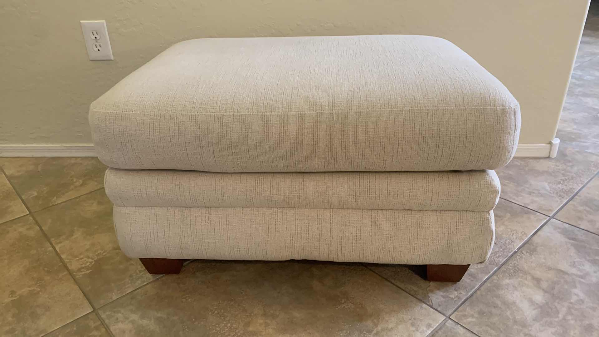 Photo 1 of LAZY BOY IVORY LINEN UPHOLSTERED OTTOMAN 33” x 24”