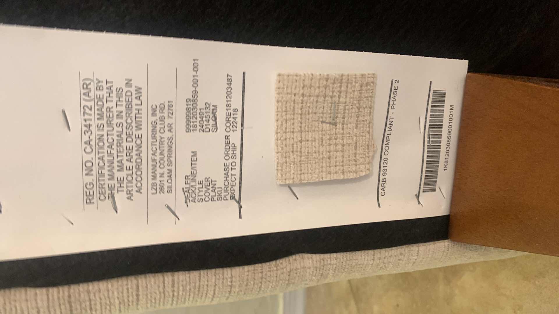 Photo 1 of LAZY BOY IVORY LINEN UPHOLSTERED OTTOMAN 33” x 24”