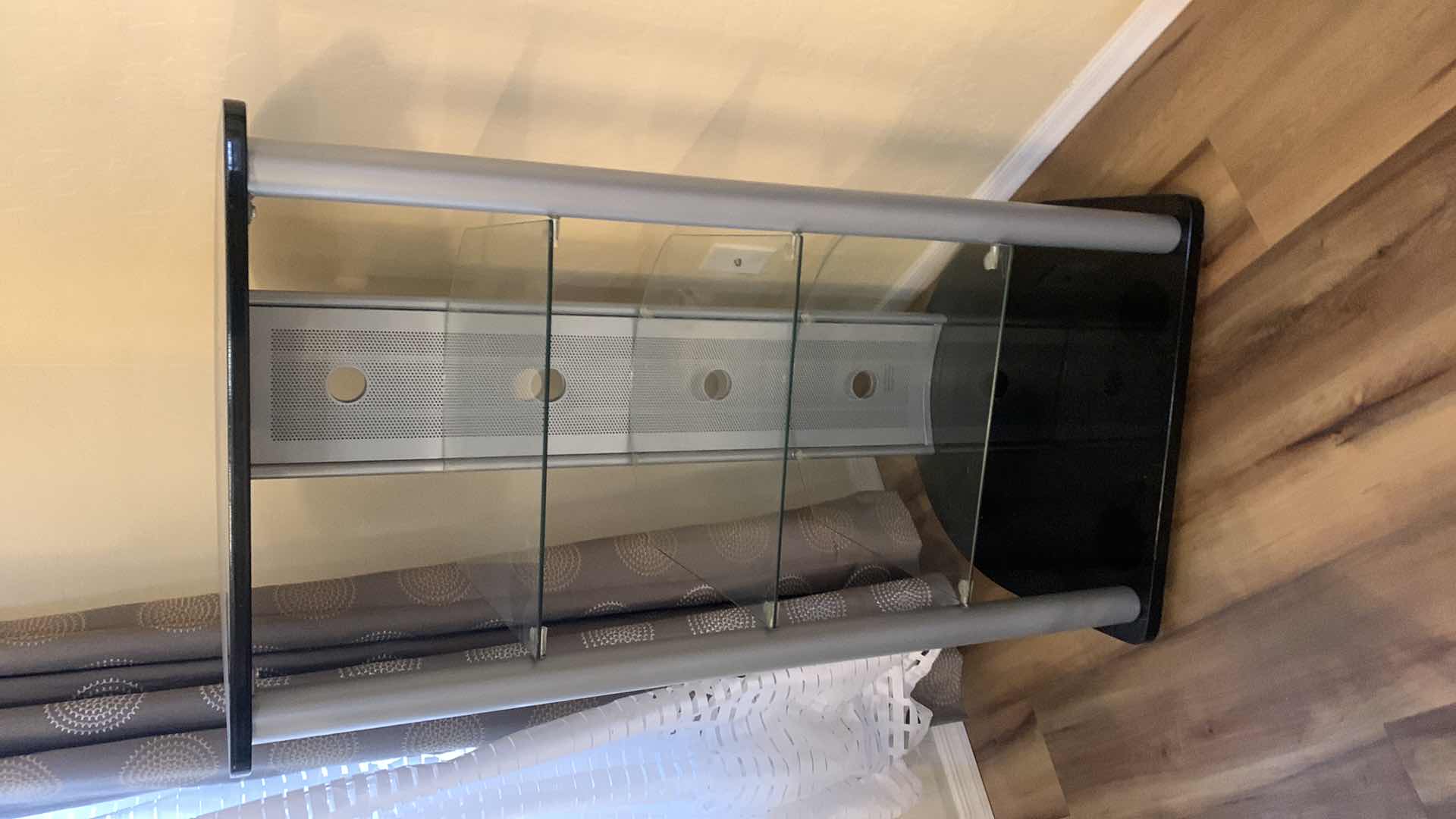 Photo 1 of BLACK SILVER AND GLASS OPEN SHELF DISPLAY UNIT 24” x 22” x H47”