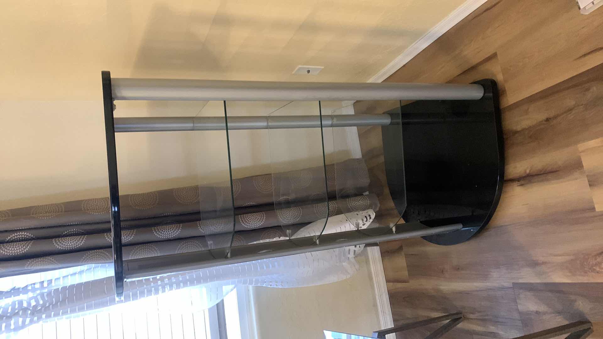 Photo 1 of BLACK SILVER AND GLASS OPEN SHELF DISPLAY UNIT 24” x 22” x H47”