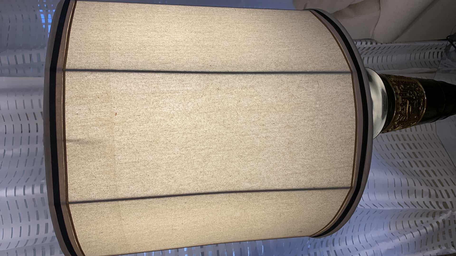 Photo 1 of TALL METAL BLACK AND GOLD TABLE LAMP W MATCHING SHADE H45”