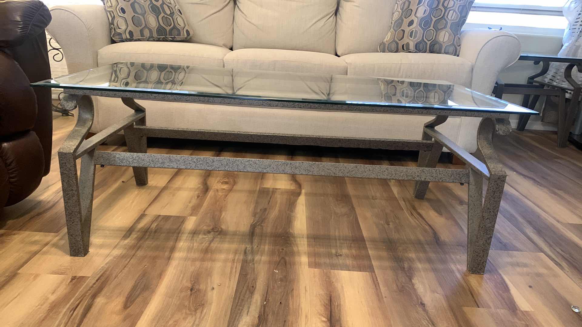 Photo 1 of METAL AND GLASS SOFA TABLE 48” x 24” x H18”