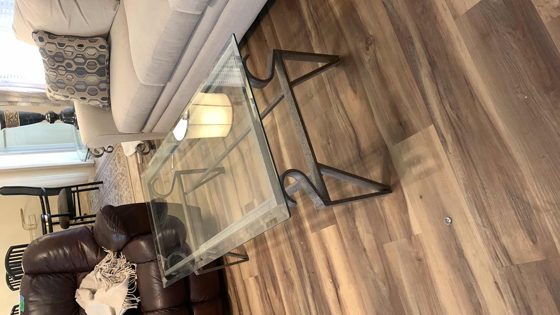 Photo 1 of METAL AND GLASS SOFA TABLE 48” x 24” x H18”