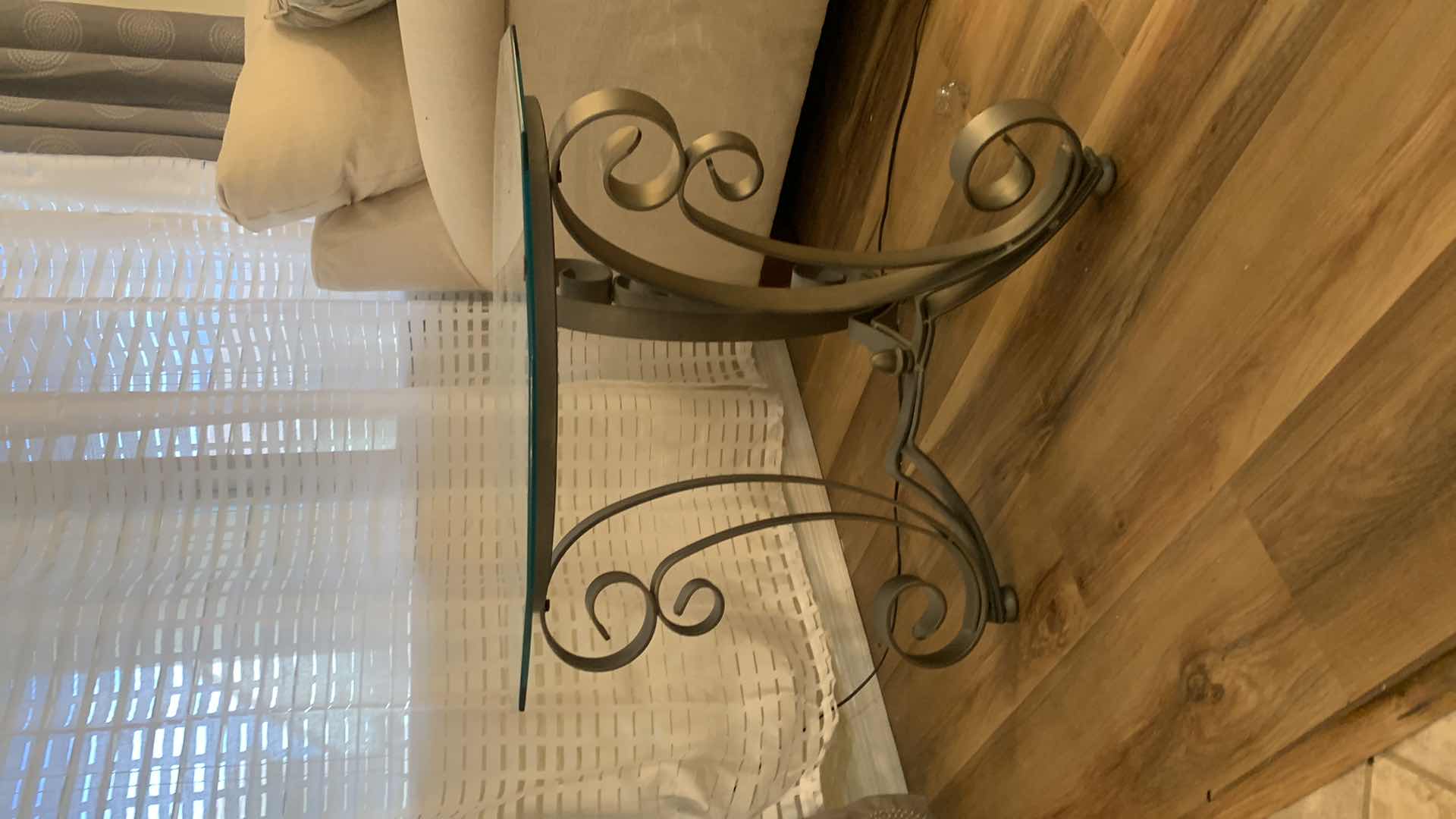 Photo 1 of METAL AND GLASS SIDE TABLE 26” x 26” H21”