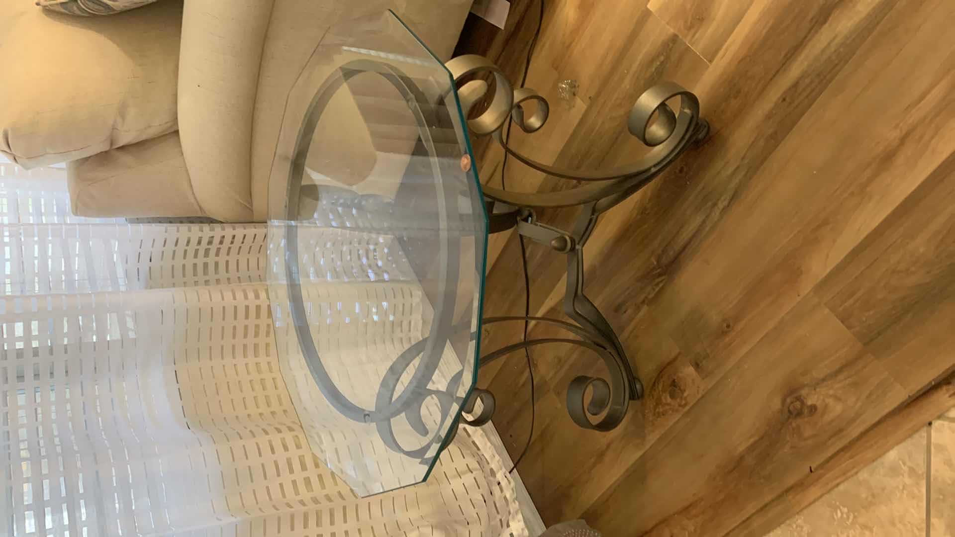 Photo 1 of METAL AND GLASS SIDE TABLE 26” x 26” H21”