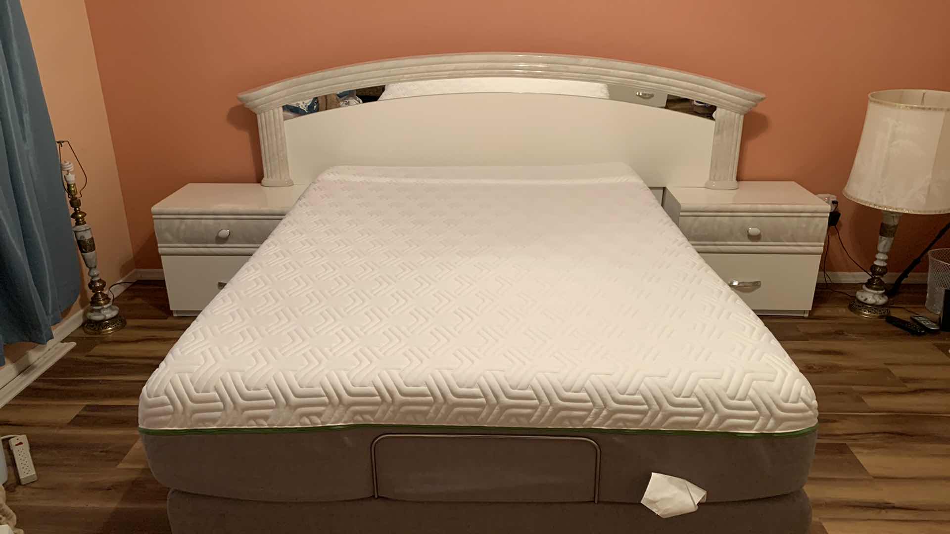 Photo 1 of LACQUER/ENAMEL HEADBOARD AND 2 NIGHTSTANDS (MATTRESS SOLD SEPARATELY)