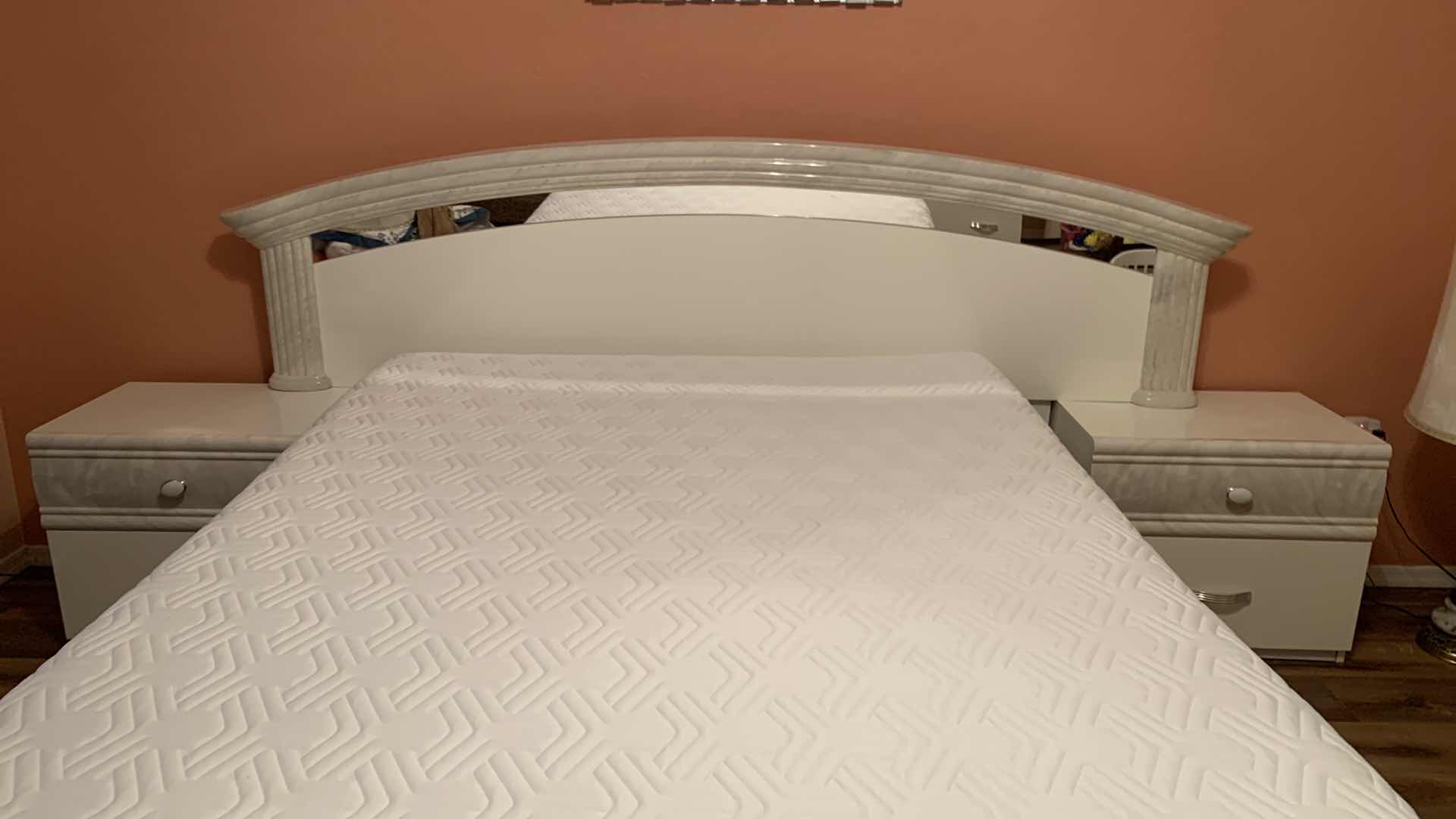 Photo 3 of LACQUER/ENAMEL HEADBOARD AND 2 NIGHTSTANDS (MATTRESS SOLD SEPARATELY)