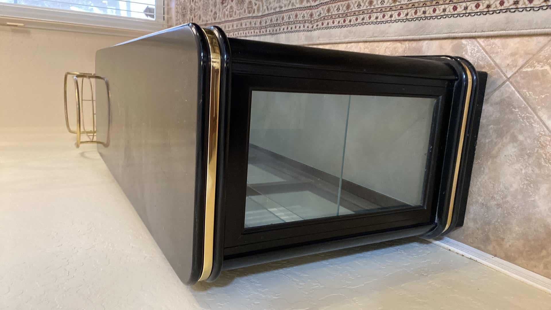 Photo 1 of BLACK LACQUER AND GLASS SIDEBOARD 56” X 18” H29