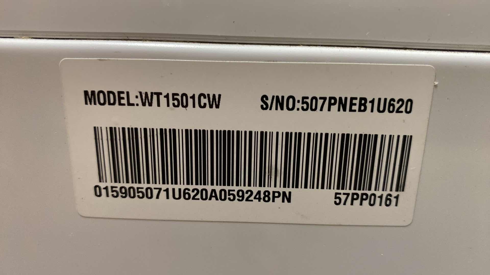 Photo 1 of LG TOP LOADER WASHING MACHINE MODEL WT1501CW (MATCHING GAS DRYER AVAILABLE SEPARATELY)