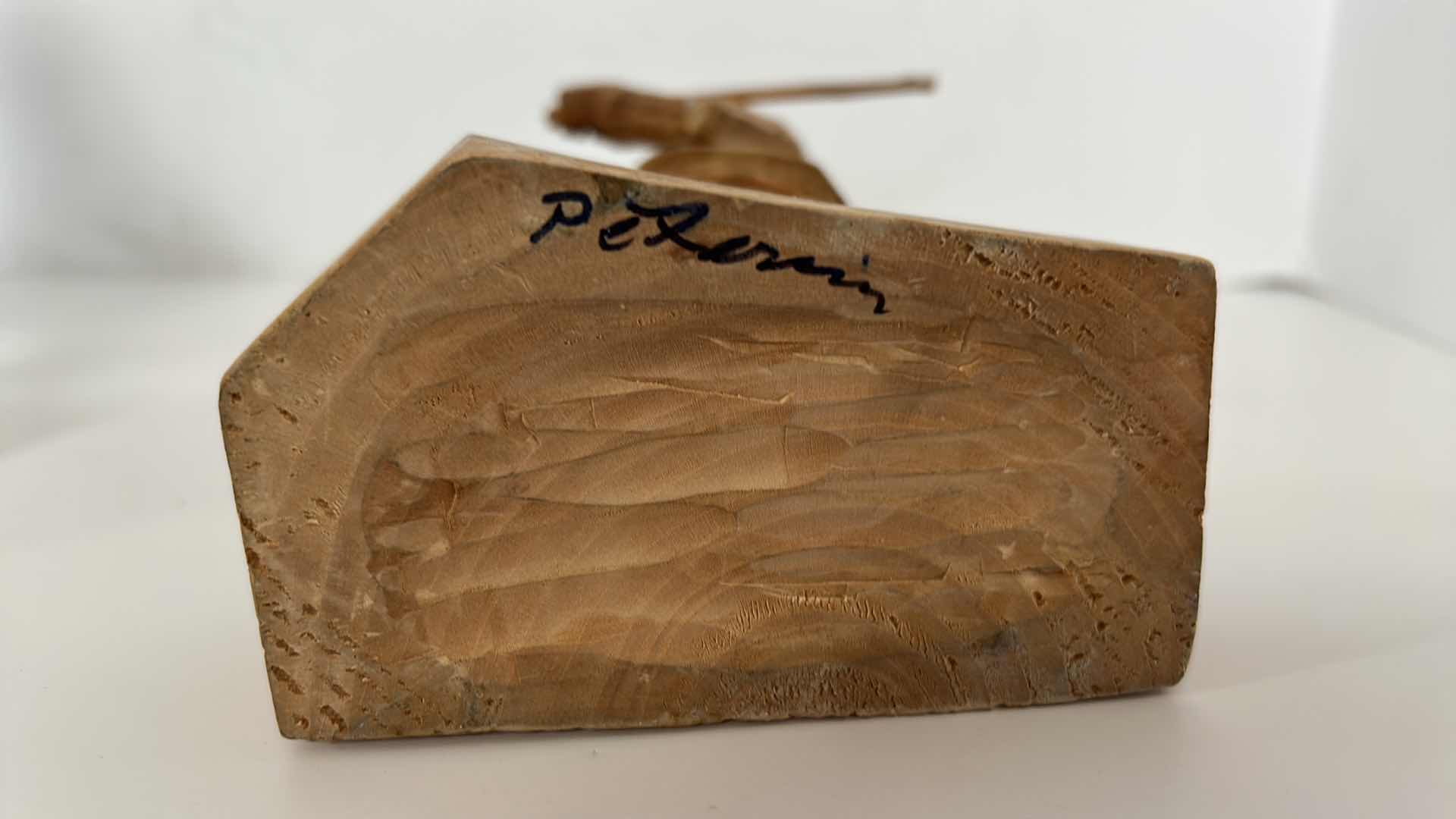 Photo 1 of TWO HONED WOOD CARVING SCULPTURES, TALLEST H11.5” ( 1 SIGNED )