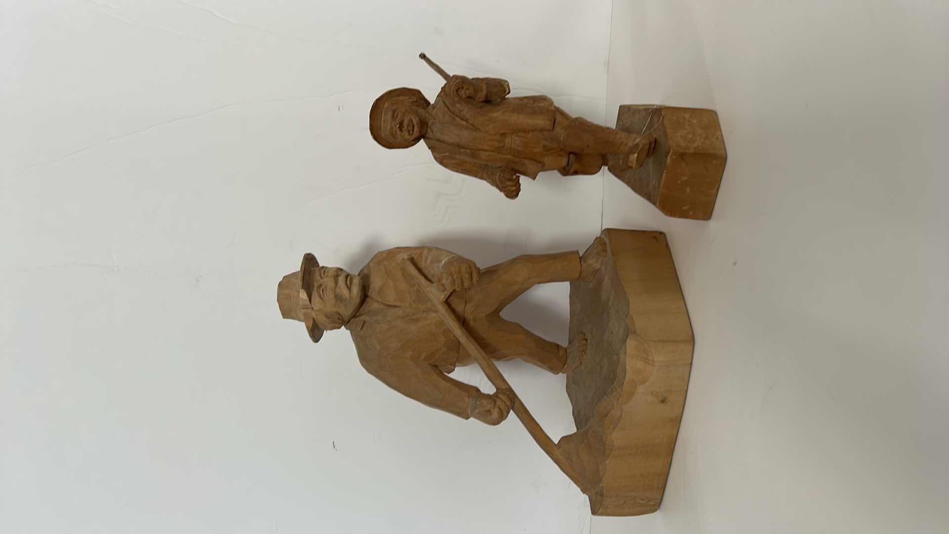 Photo 1 of TWO HONED WOOD CARVING SCULPTURES, TALLEST H11.5” ( 1 SIGNED )