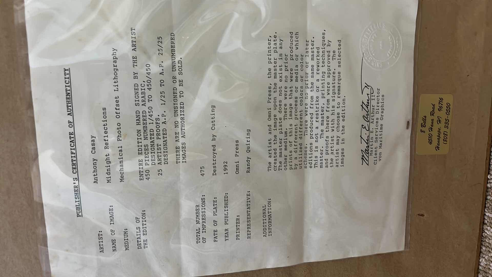 Photo 1 of ARTWORK, ARTIST SIGNED A CASAY WITH COA WOOD FRAMED LIMITED EDITION PRINTS, HAWAII 43 x 32.5