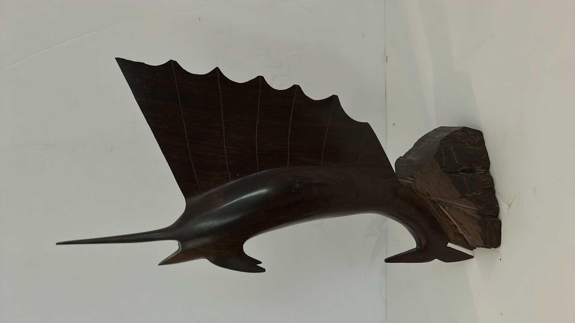 Photo 2 of SOLID IRONWOOD  SWORDFISH SCULPTURE H14.5”