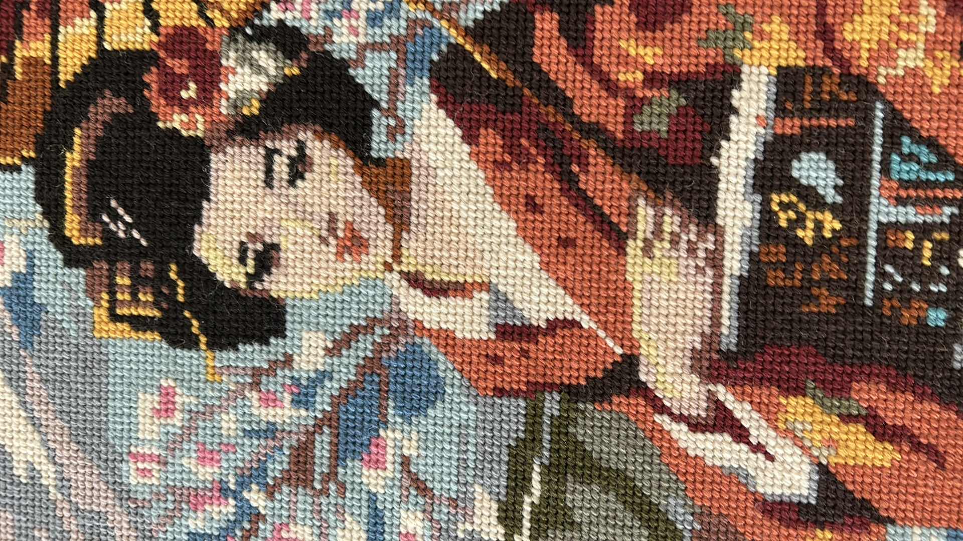 Photo 1 of ARTWORK, BLACK AND GOLD FRAMED ASIAN NEEDLEPOINT 23” x 30.5”