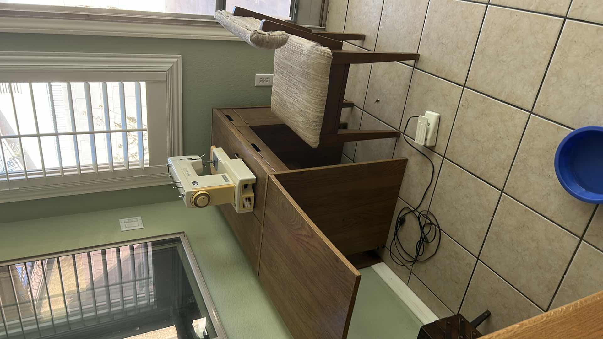 Photo 1 of VINTAGE SEWING TABLE AND CHAIR WITH KENMORE SEWING MACHINE AND ACCESSORIES