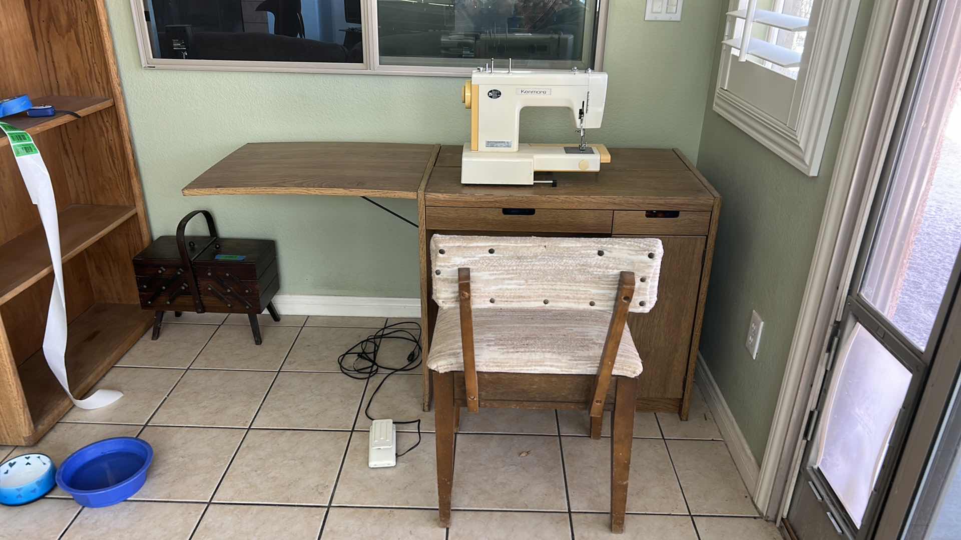 Photo 1 of VINTAGE SEWING TABLE AND CHAIR WITH KENMORE SEWING MACHINE AND ACCESSORIES