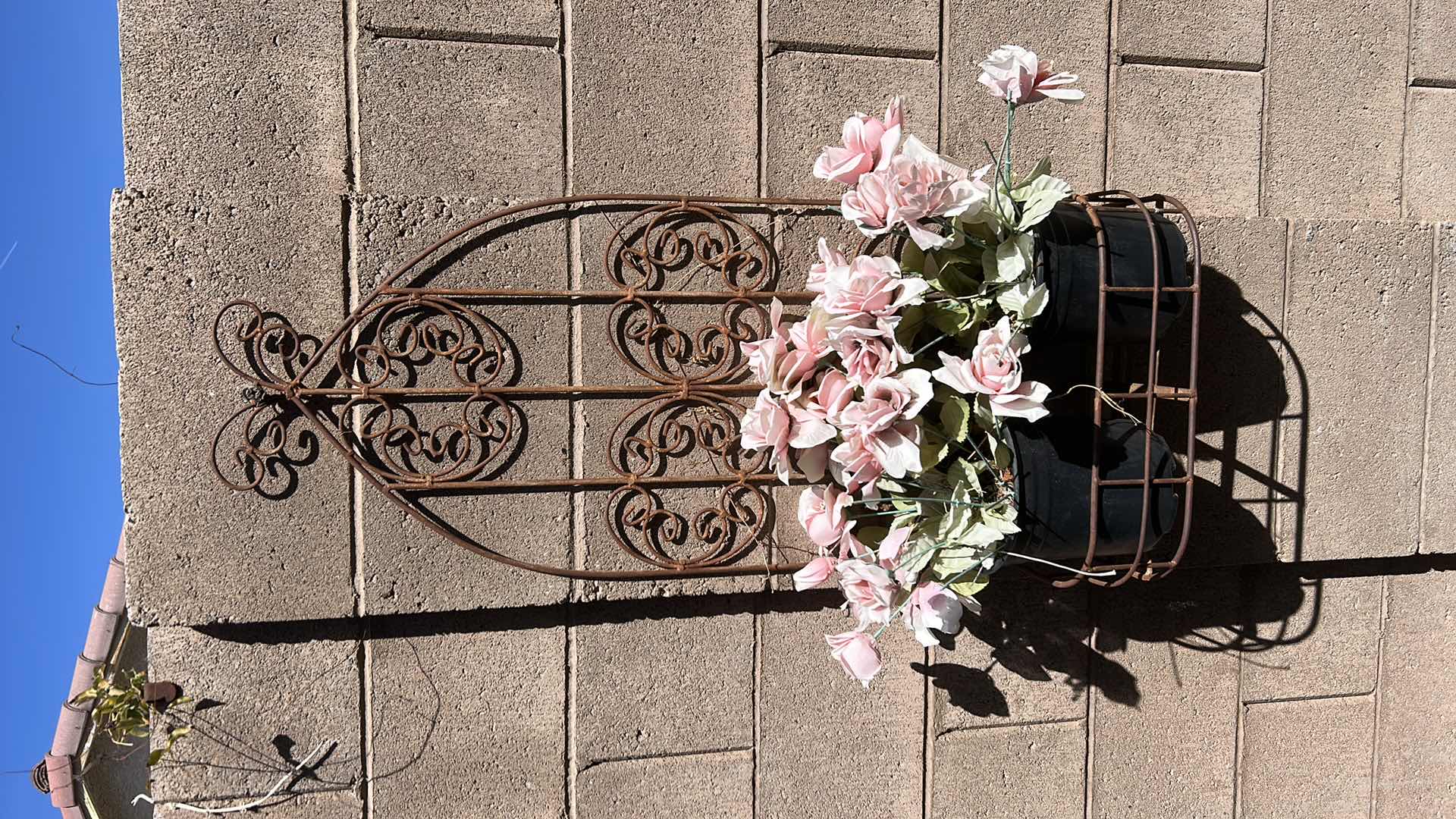Photo 1 of METAL OUTDOOR WALL DECOR W FAUX FLOWERS 15” x 36”
