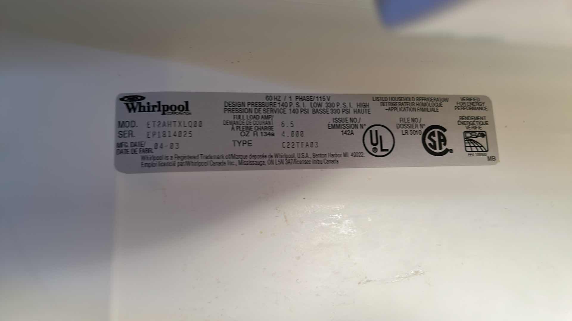 Photo 1 of WHIRLPOOL REFRIGERATOR ( CONTENTS NOT INCLUDED) 33” x 33” x H65.5”