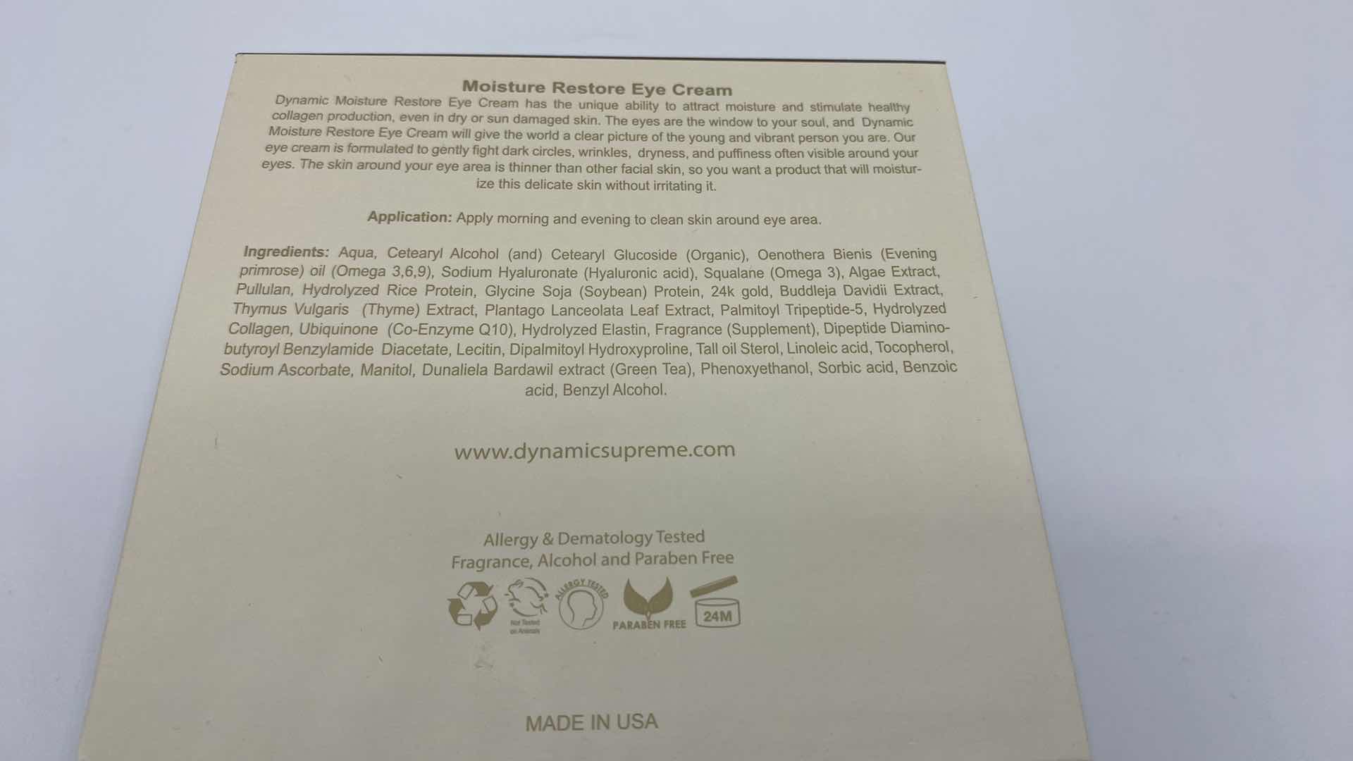 Photo 1 of NEW - DYNAMIC SUPREME MOISTURE RESTORE EYE CREAM ATTRACTS MOISTURE AND STIMULATES HEALTHY COLLAGEN PRODUCTION