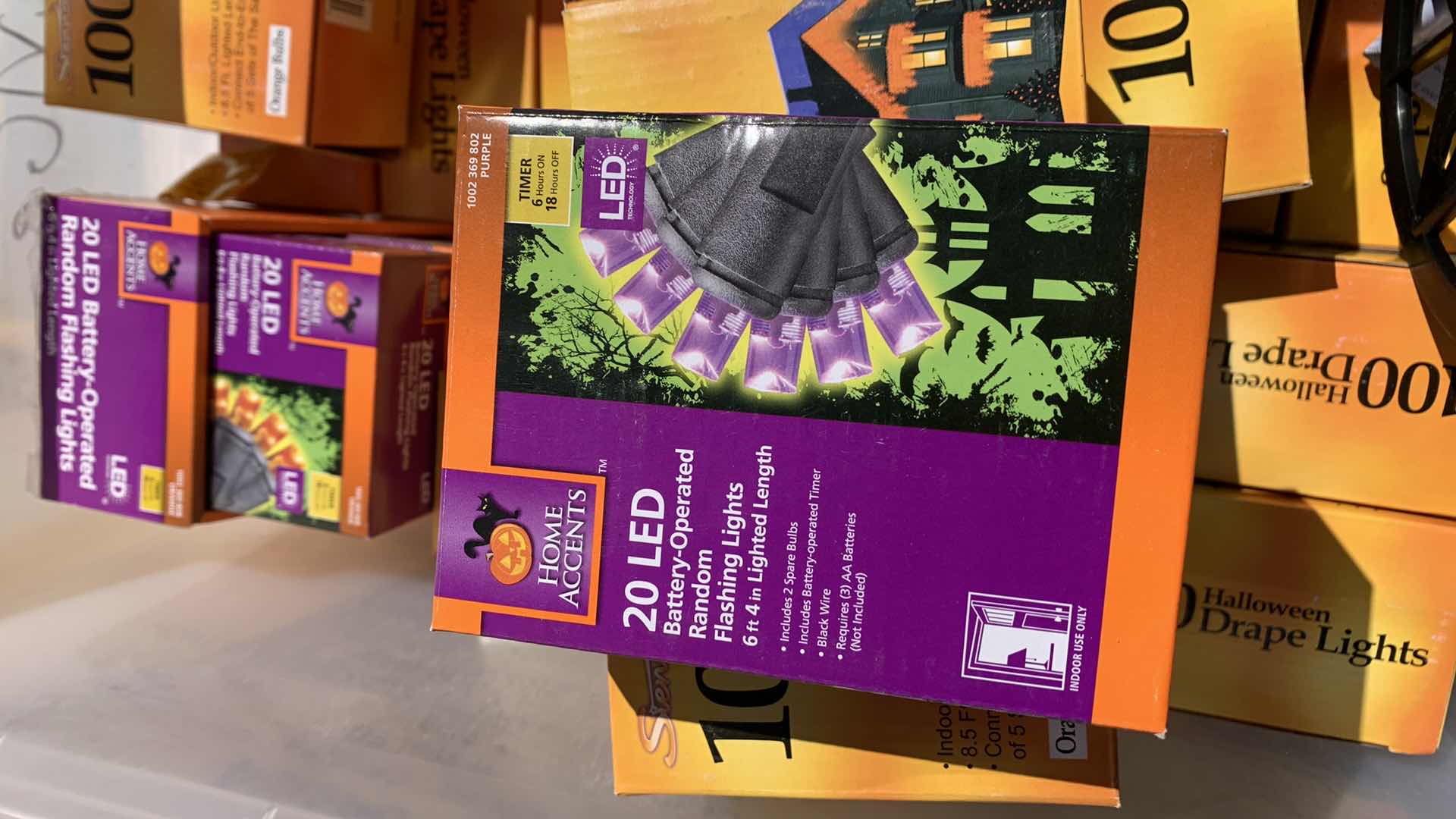 Photo 1 of CONTAINER OF HALLOWEEN DRAPE LIGHTS AND FLASHING LED’S