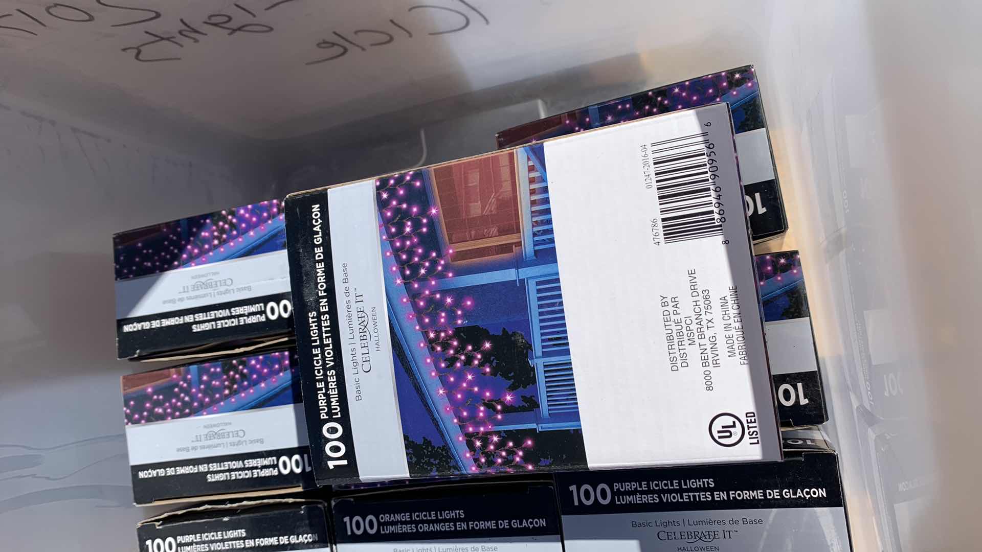 Photo 1 of CONTAINER OF PURPLE ICICLE LIGHTS