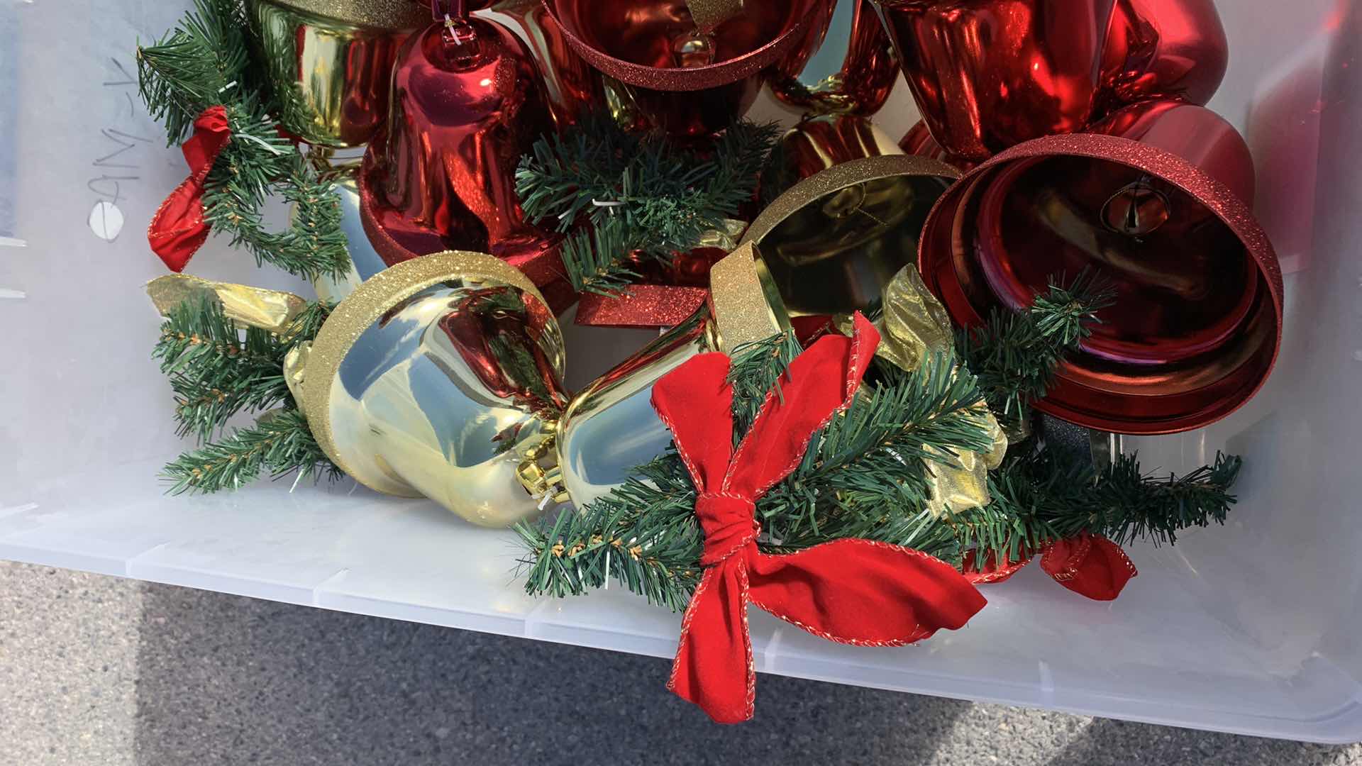 Photo 1 of CHRISTMAS DECORATIONS, RED AND GOLD BELLS