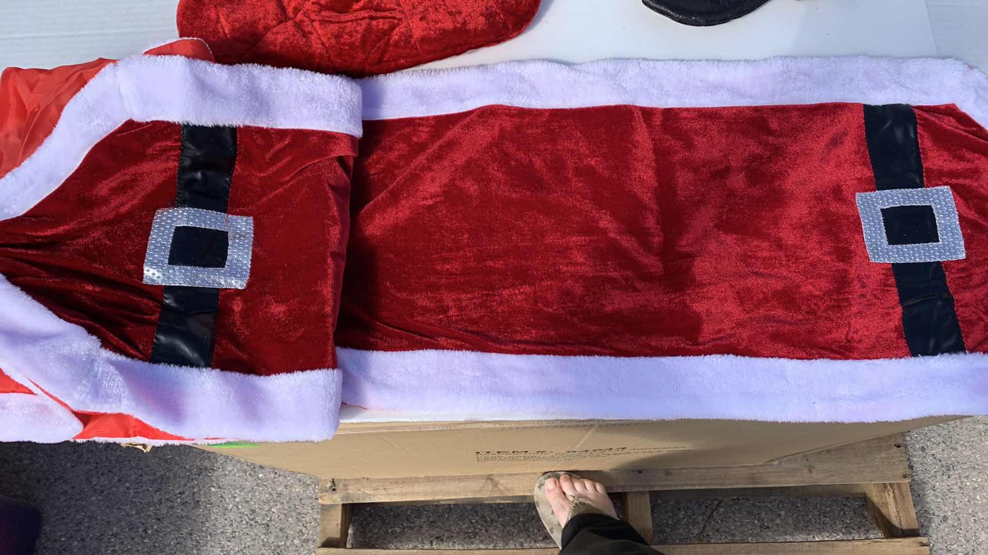 Photo 1 of CHRISTMAS DECORATIONS 2 TABLE RUNNERS, 5 QUILTED VELVET STOCKINGS, 2 SANTA BOOTS