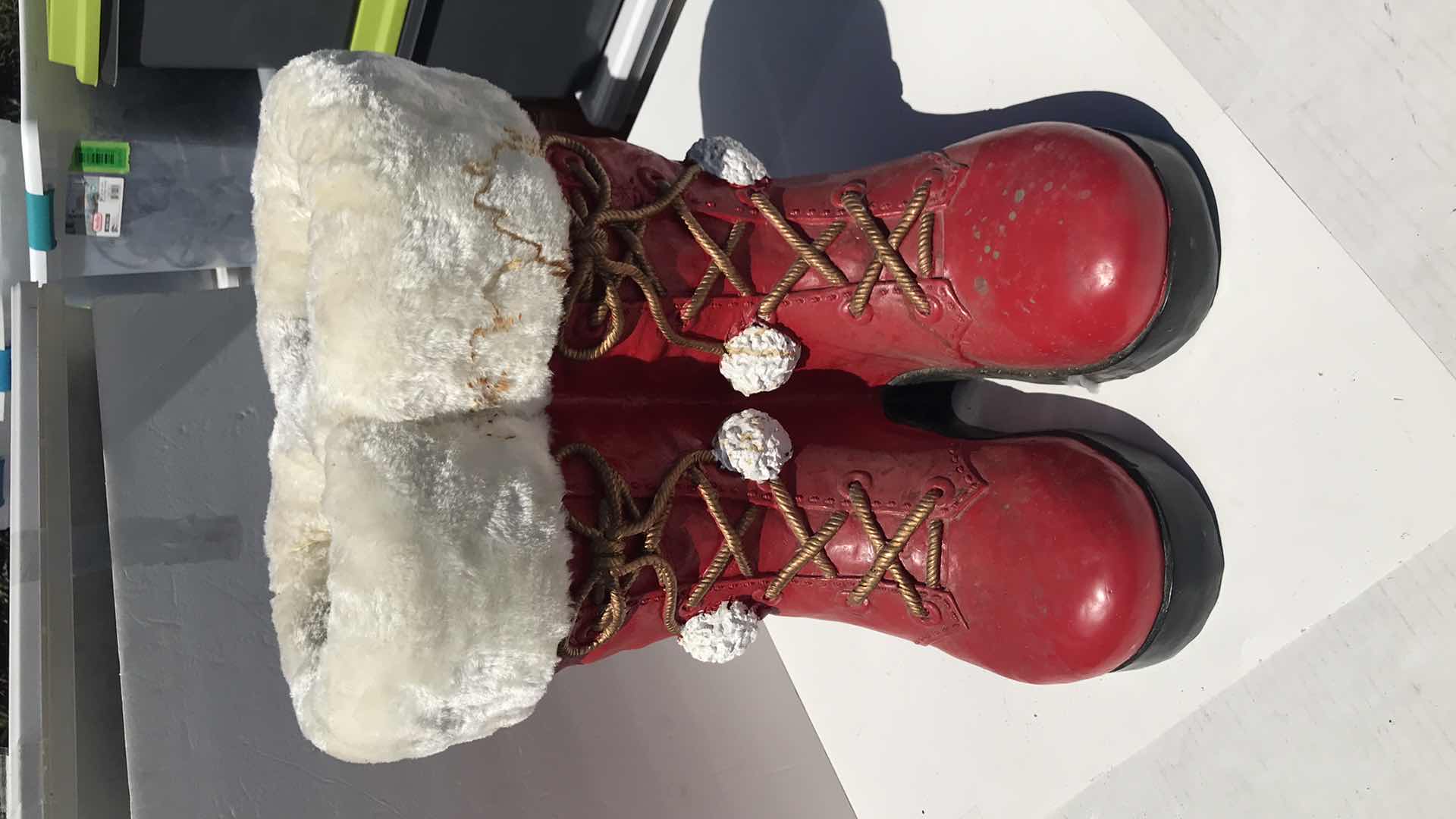Photo 1 of CHRISTMAS SANTA BOOTS, HEAVY CERAMIC 18” TALL