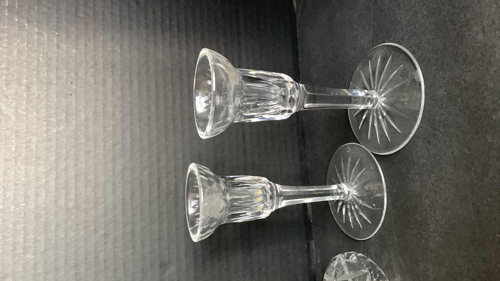 Photo 1 of 2-CRYSTAL CANDLESTICK HOLDERS TALLEST IS 8”