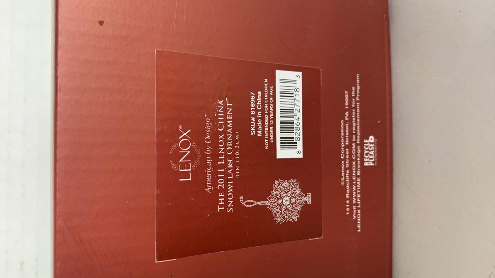 Photo 1 of LENOX VINTAGE 2011 CHRISTMAS ORNAMENT