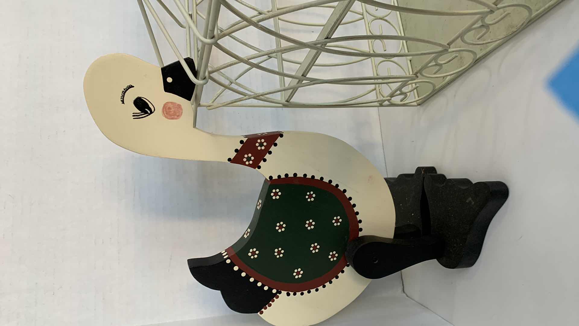 Photo 1 of 2-WOODEN DUCKS AND A METAL BASKET15” X 10” H 15”