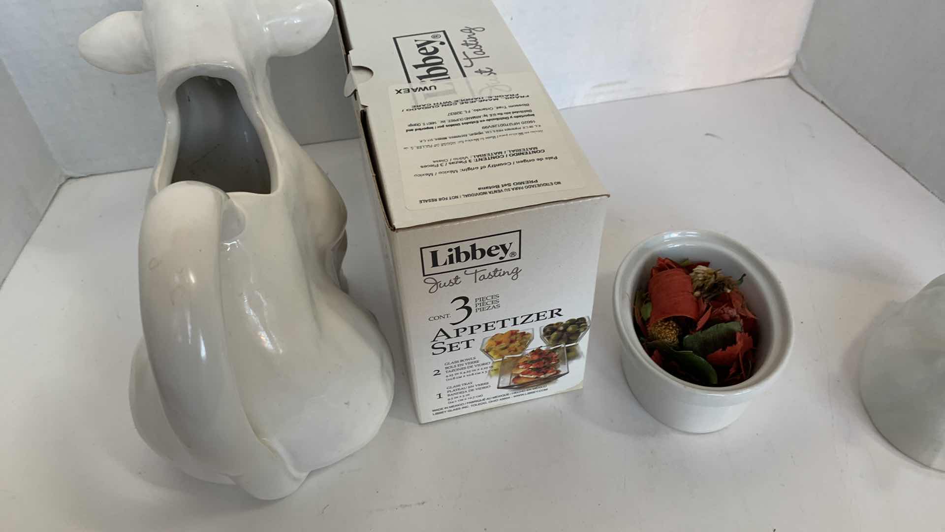 Photo 2 of COW MILK PITCHER, DUCK POTPOURRI HOLDER, AND A 3 PIECE APPETIZER SET