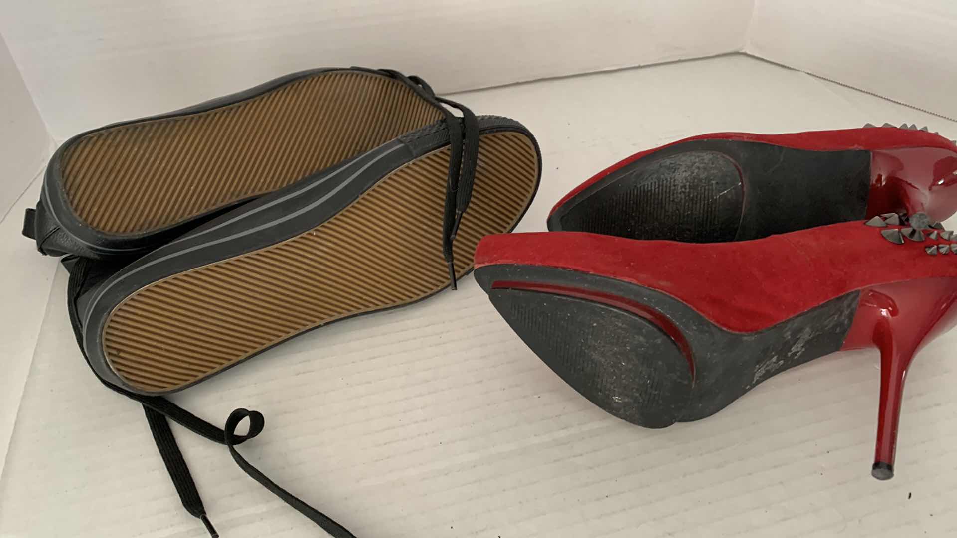 Photo 1 of WOMENS BRECKELLE LEATHER STUDDED MIDTOP STUDDED SNEAKERS SIZE 9 AND DOLLHOUSE STUDDED RED PUMPS SIZE 9