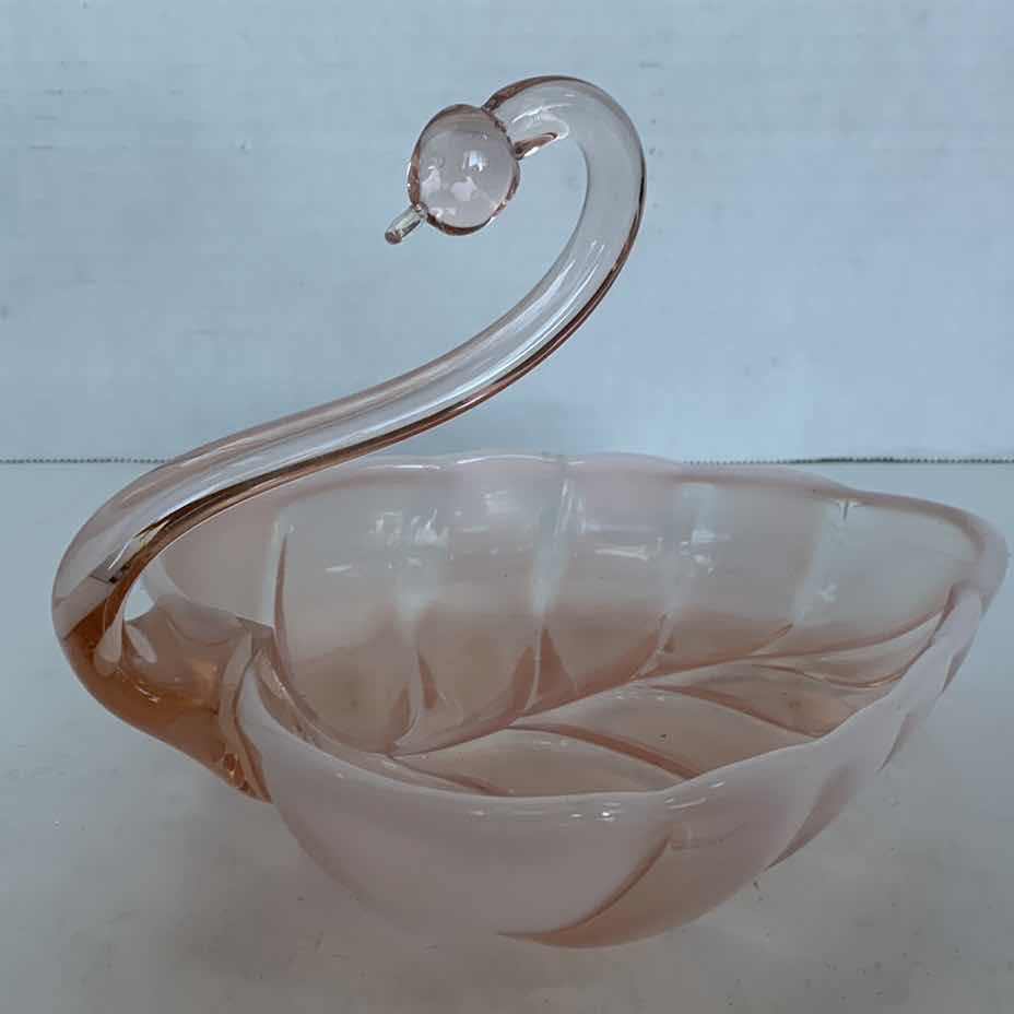 Photo 1 of HAND BLOWN PINK SWAN CANDY BOWL 6” TALL