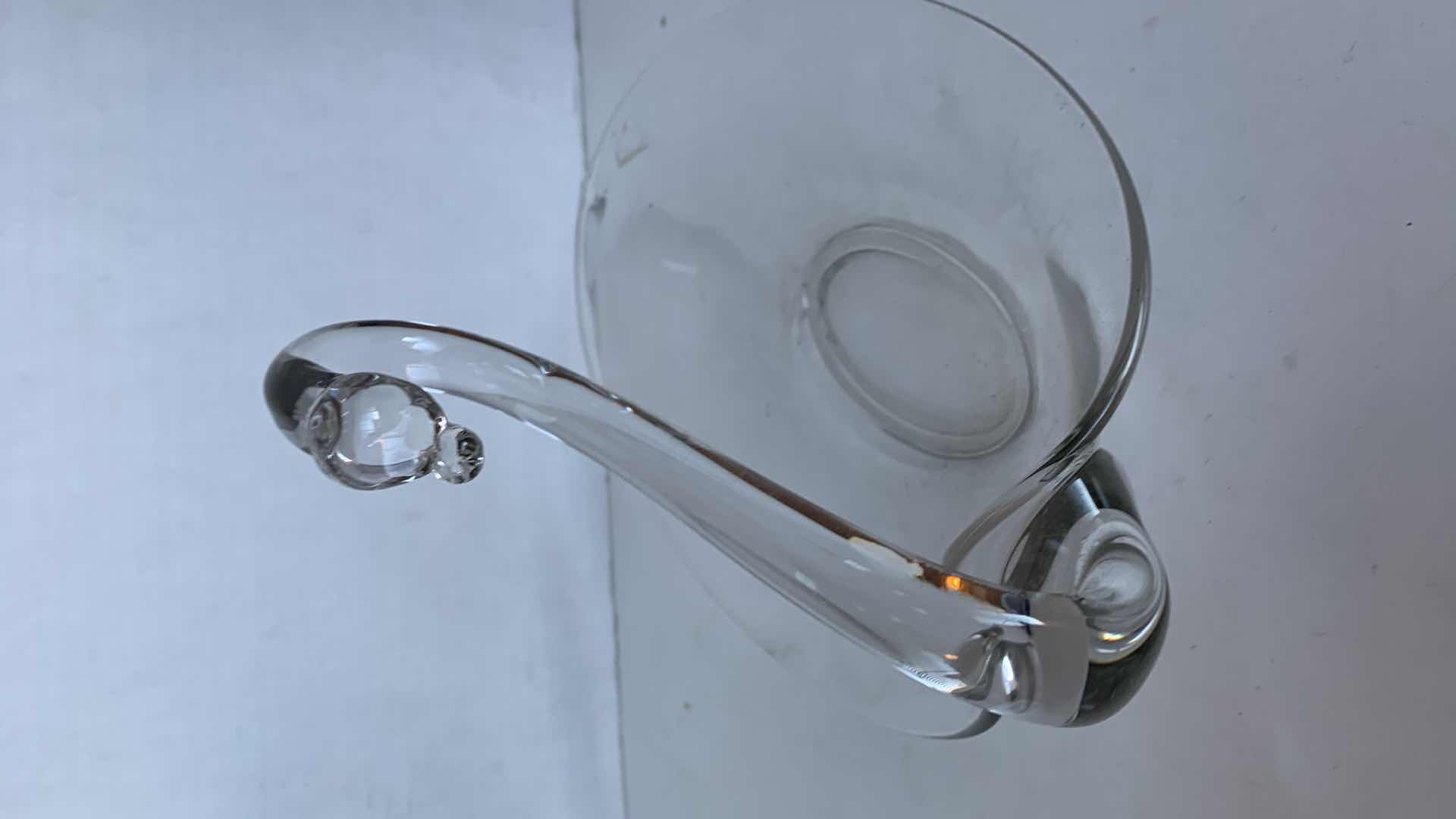 Photo 1 of HAND BLOWN CLEAR SWAN CANDY BOWL 8” TALL