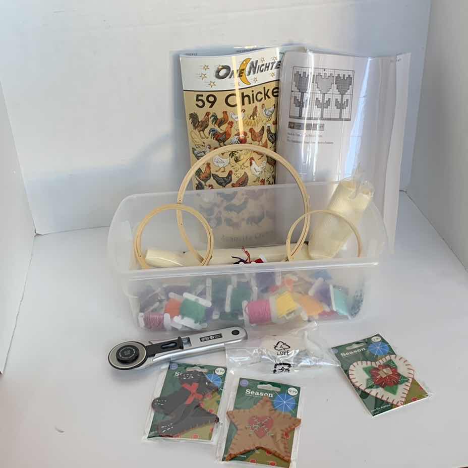 Photo 1 of CROSS STICHT ITEMS, HOOPS, PATTERNS AND THREAD