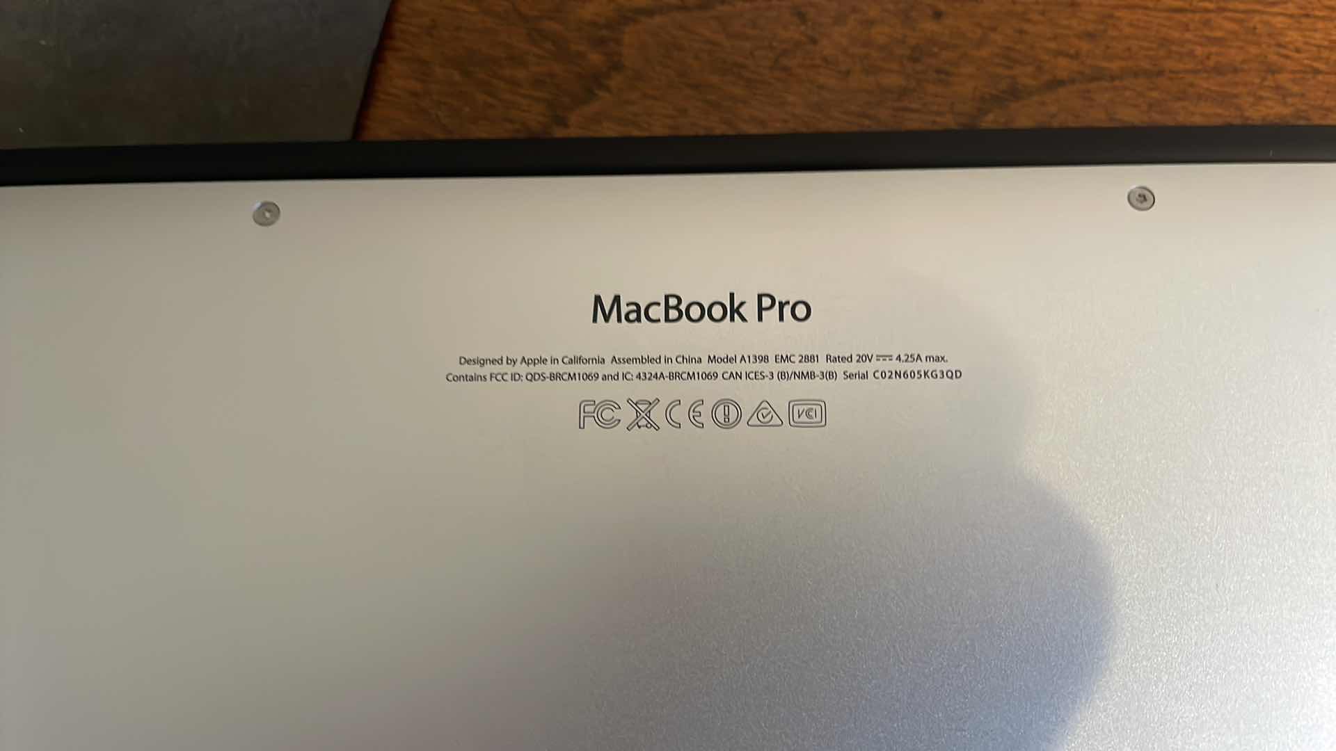 Photo 4 of APPLE MACBOOK PRO MODEL A1398
