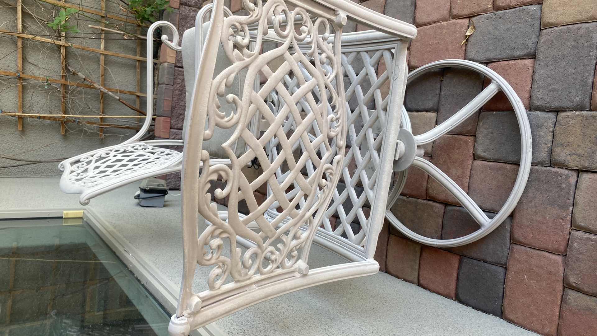 Photo 1 of 2- WROUGHT IROM SWIVEL PATIO ARM CHAIRS