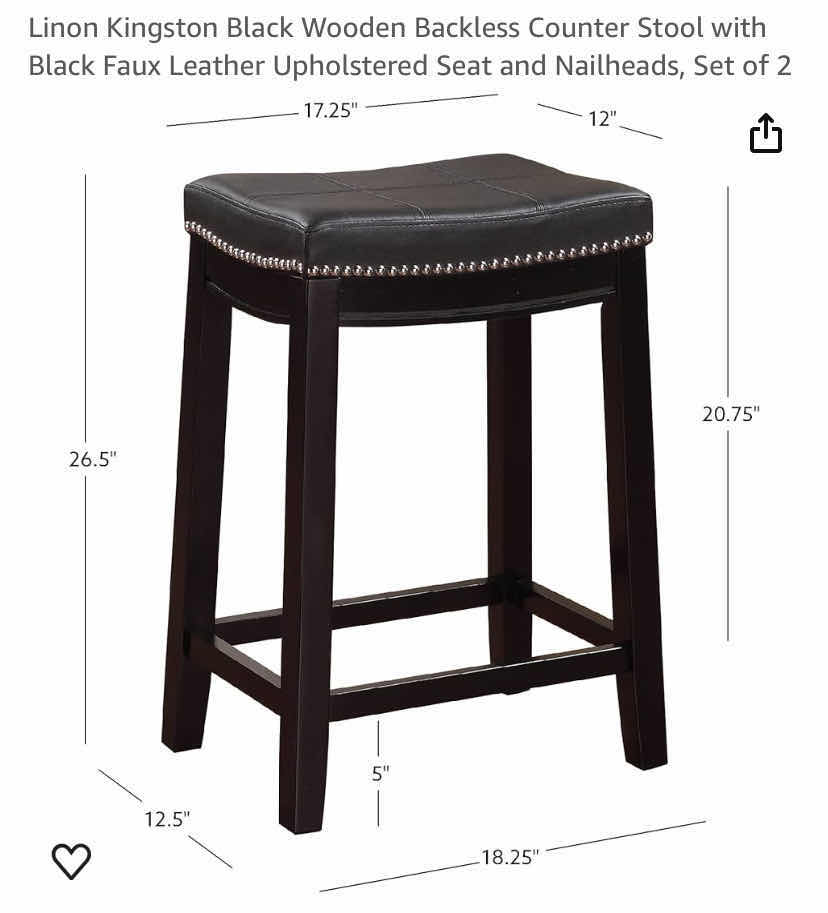 Photo 1 of PAIR OF BAR STOOLS BLACK FAUX LEATHER SEATS WITH SILVER STUDS COUNTER HEIGHT