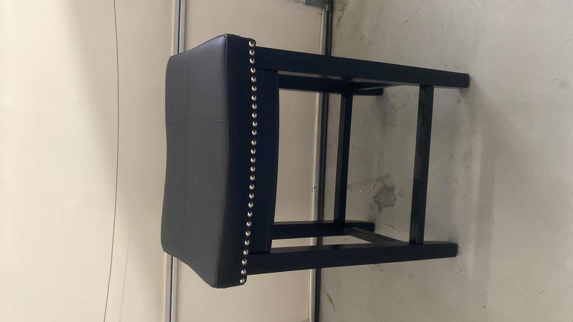 Photo 1 of PAIR OF BAR STOOLS BLACK FAUX LEATHER SEATS WITH SILVER STUDS COUNTER HEIGHT