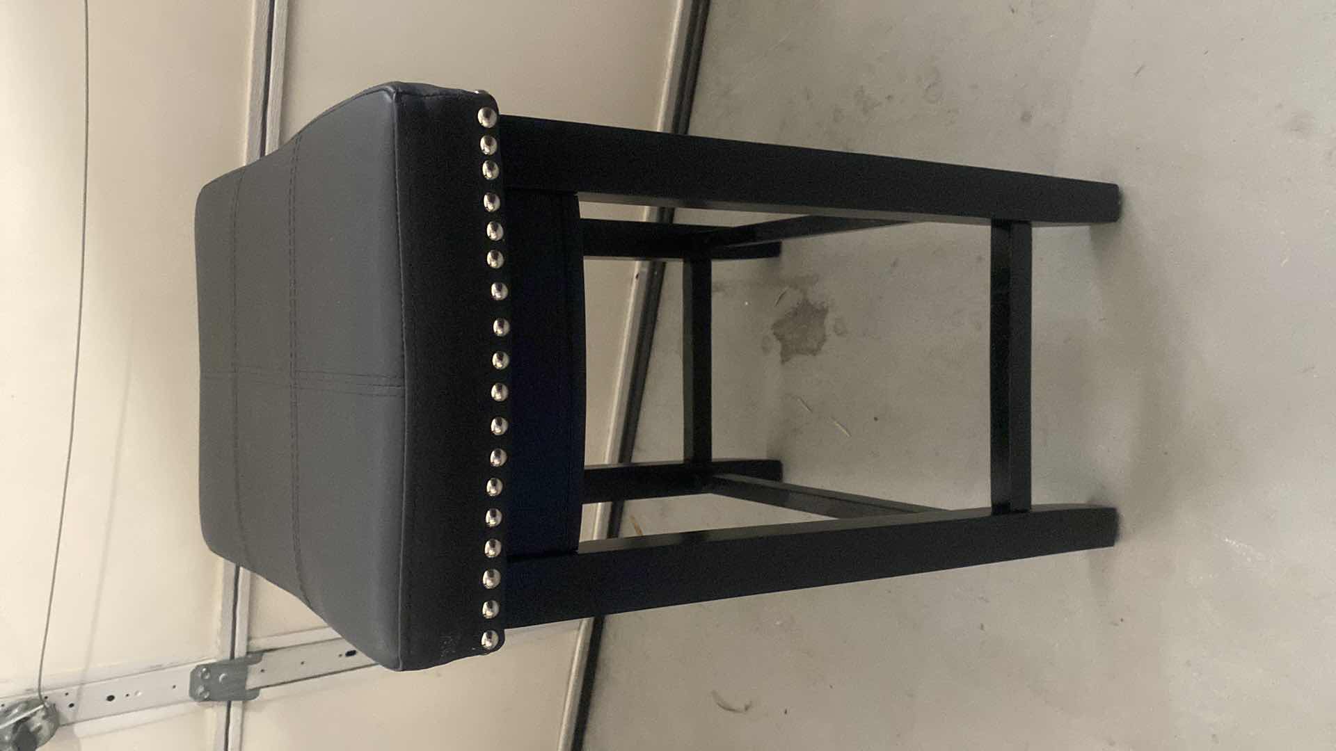 Photo 1 of PAIR OF BAR STOOLS BLACK FAUX LEATHER SEATS WITH SILVER STUDS COUNTER HEIGHT