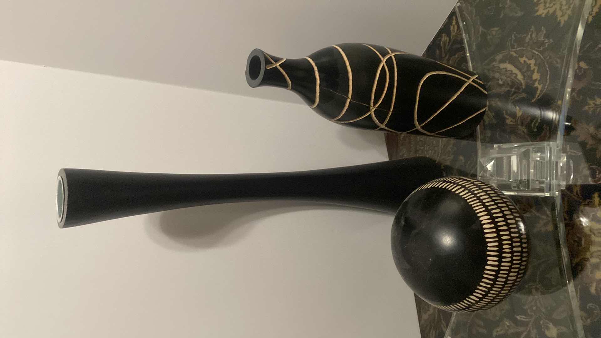 Photo 1 of 3 - BLACK WOOD HOME DECOR VASE BALL VOTIVE HOLDER MADE THE N PERU TALLEST 24”