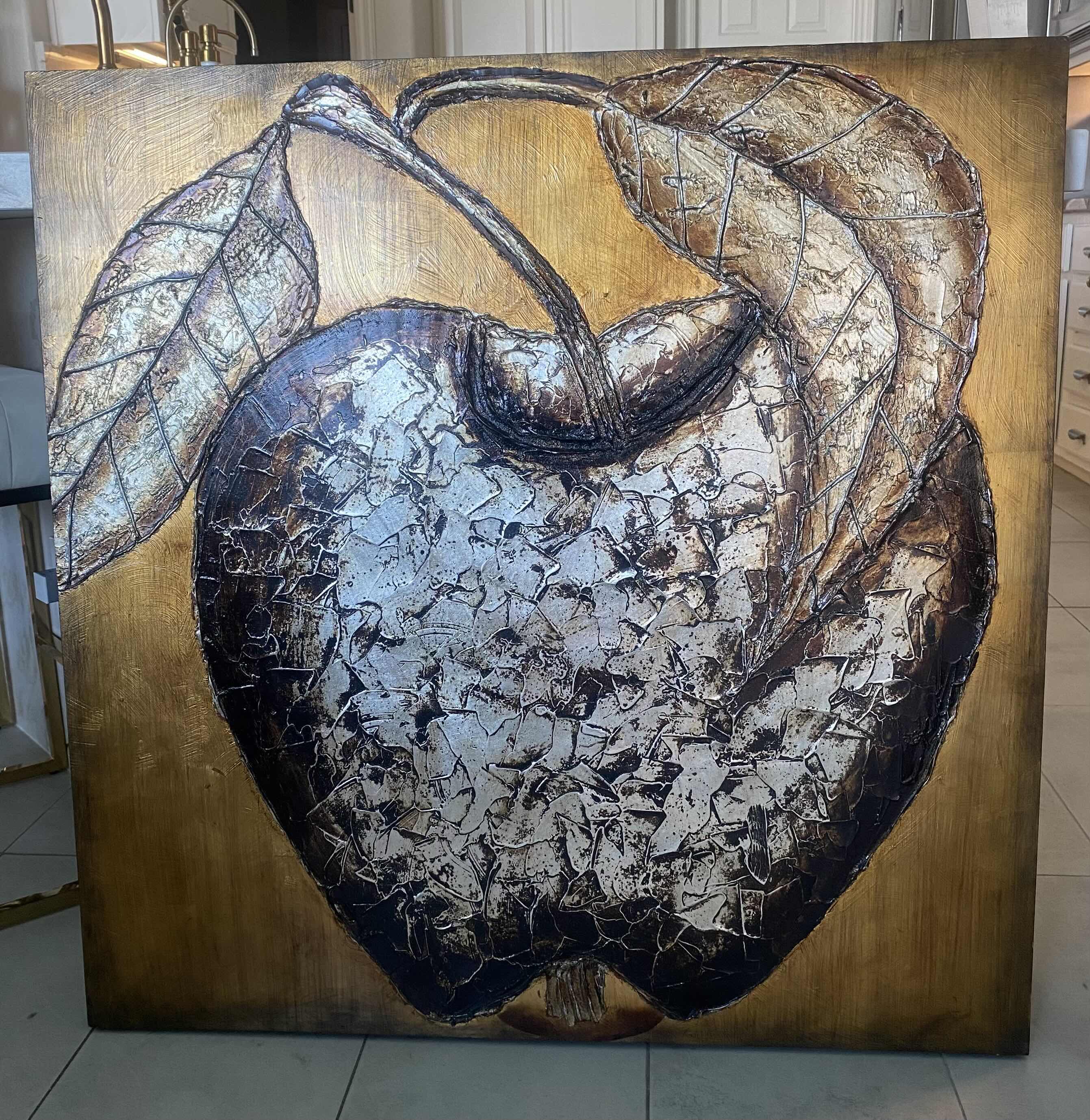 Photo 1 of PAINTING ON WOOD GOLD & SILVER APPLE 39 ARTWORK 1/2” x 39 1/2”