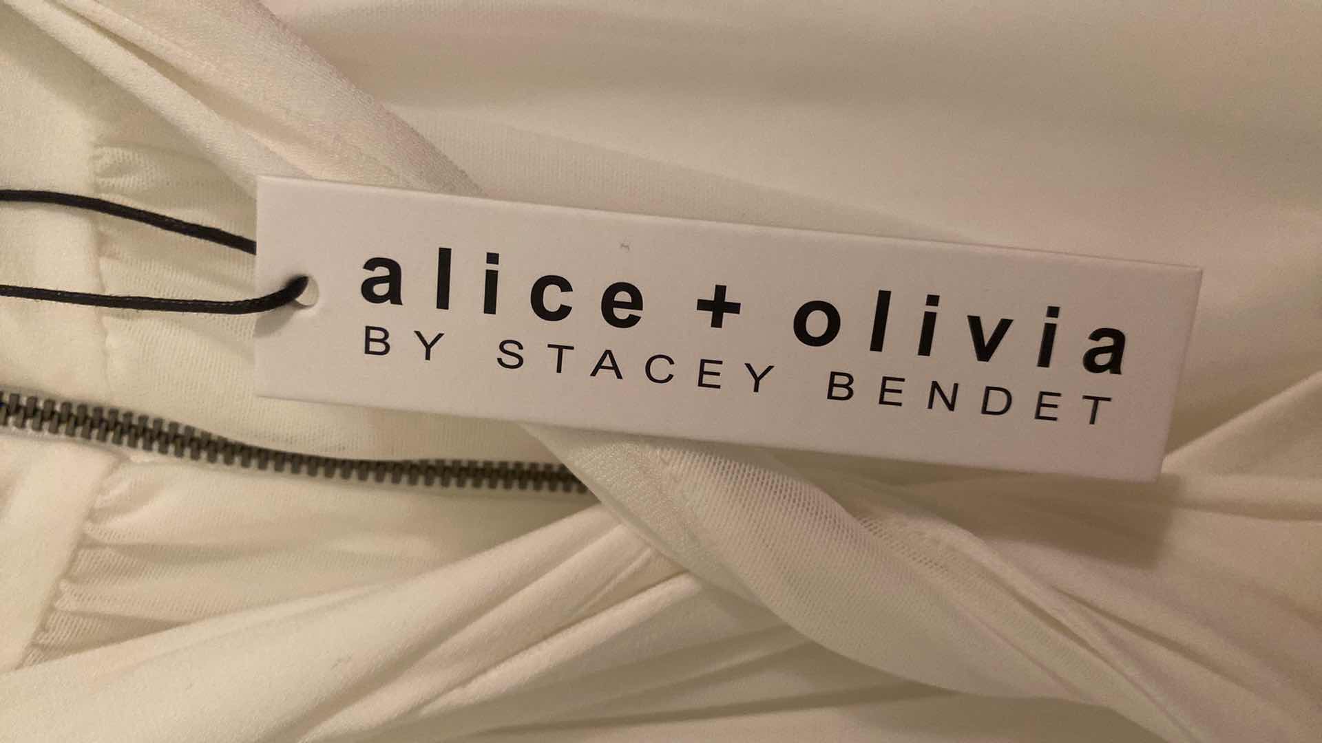 View 4 of  NWT BEAUTIFUL WOMENS SIZE 8 DESIGNER ALICE & OLIVIA STEPH TWIST NK FRINGE DRESS IN OFF WHITE