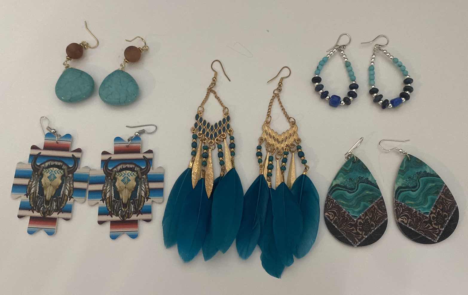 Photo 1 of 2 PAIRS TURQUOISE EARRINGS AND 3 WESTERN COSTUME JEWELRY